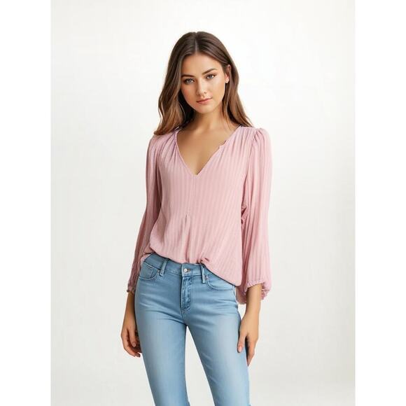 Velvet‎ by Graham & Spencer Women's Pink Striped Peplum Blouse Size Small - Picture 1 of 6